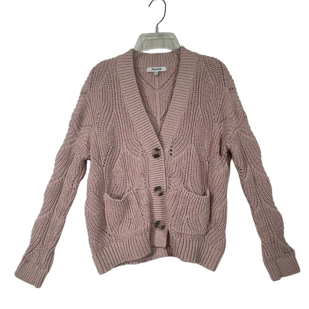 Madewell Cardigan Sweater XXS Womens Pink Cotton Knit Button Front Pockets